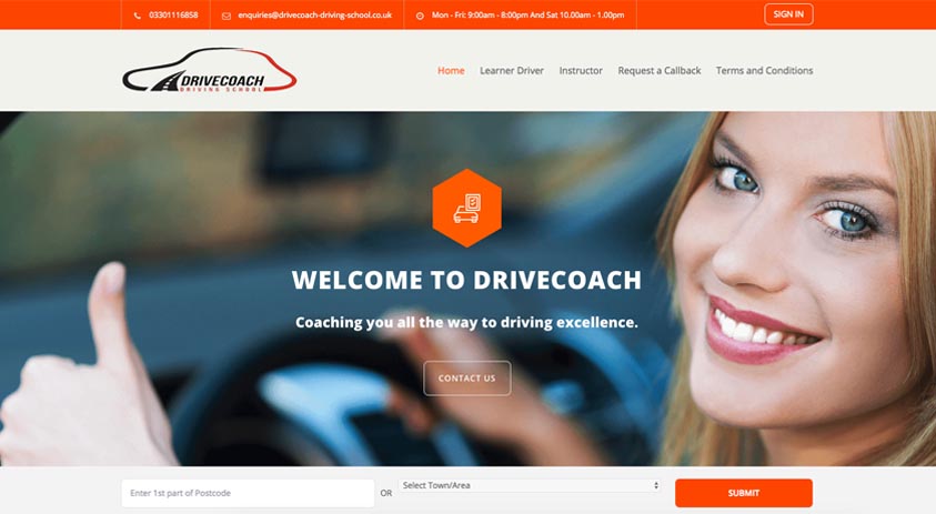 A screenshot of the Drive Coach website