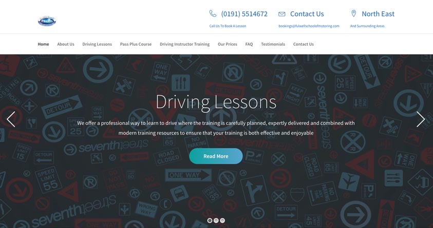 A screenshot of the Fullwell School of Motoring website