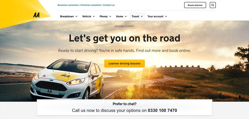 A screenshot of the AA Driving instructor website