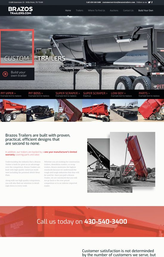 A preview of a web design DCI Digital undertook for the Brazos Trailer company in the USA