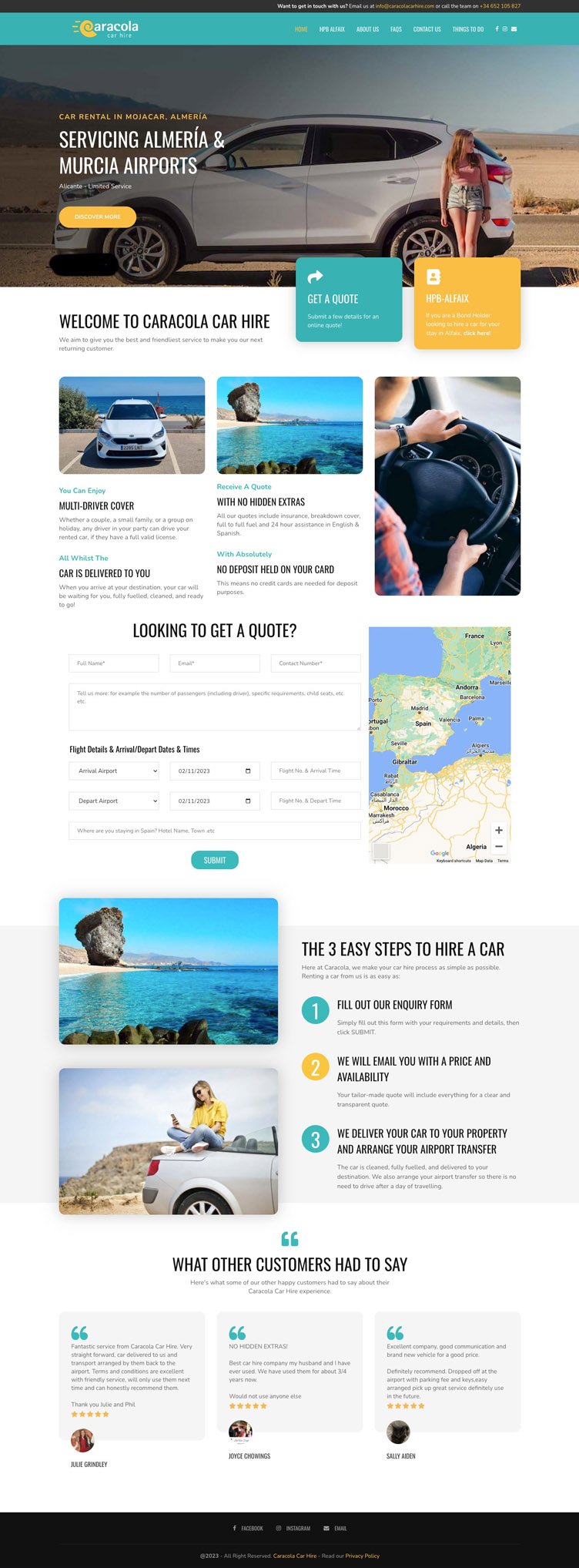 A mock-up of a web design for a car hire company in Spain