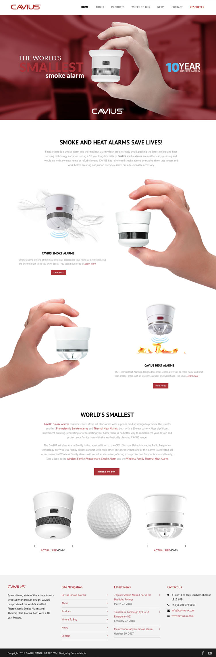 A full mock-up of a web design by DCI Digital for Cavius smoke alarms