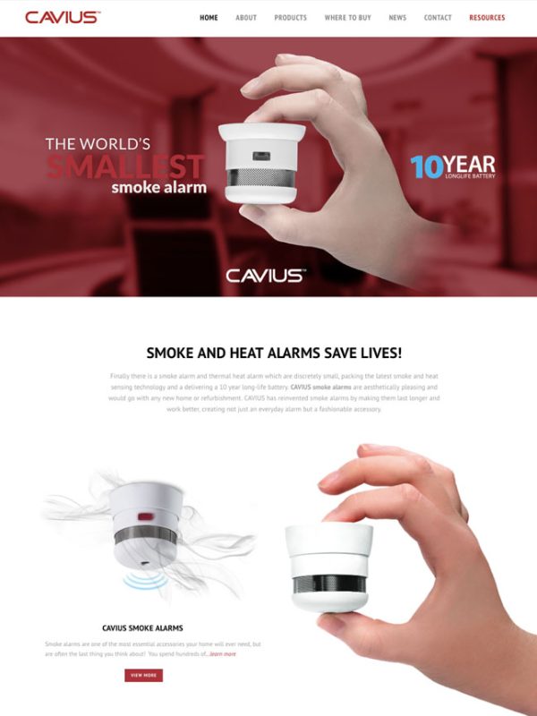 A preview of a web design by DCI Digital for Cavius smoke alarms