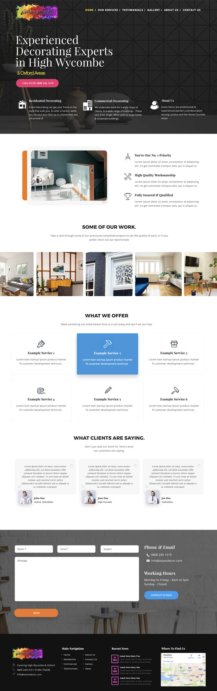 A full mockup of a web design project we completed for Evans Decor