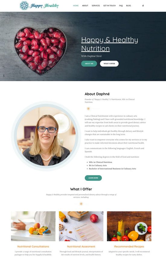 A preview of a web design completed for Happy & Healthy
