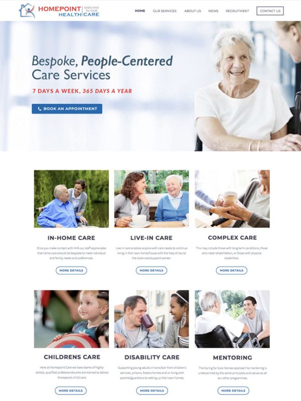 A preview of a website DCI Digital developed for a local healthcare company, Homepoint