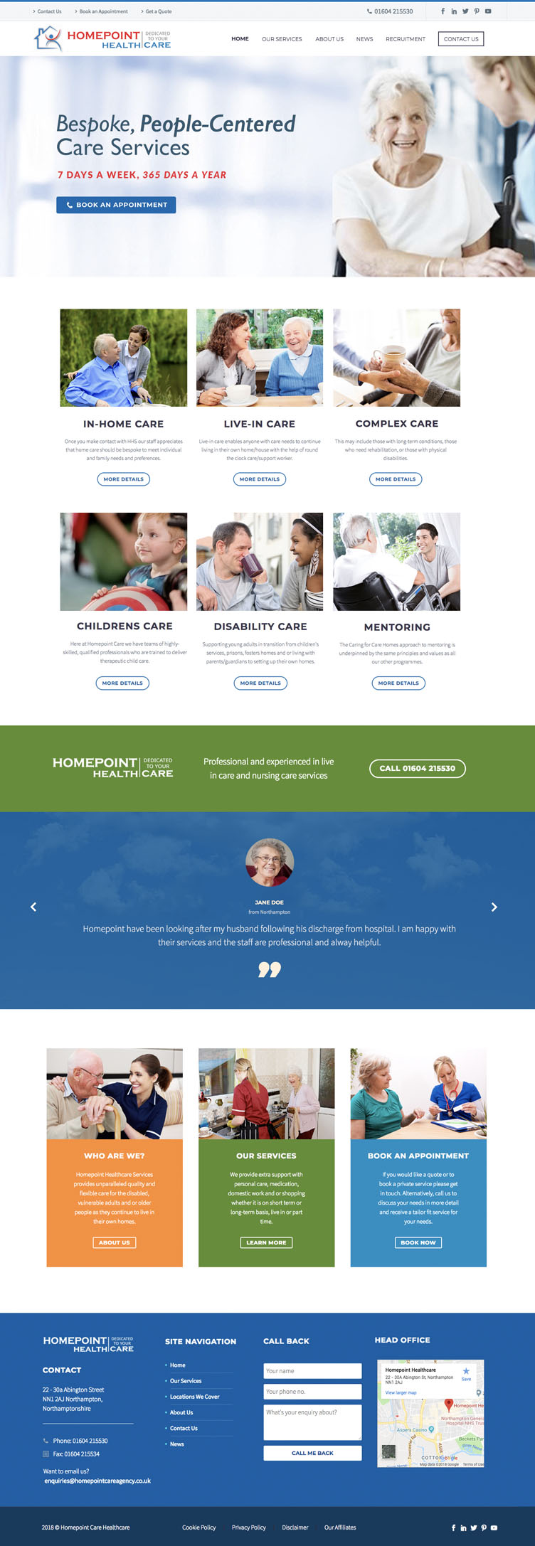 A full mockup of the website we built for Homepoint Healthcare in Bedfordshire