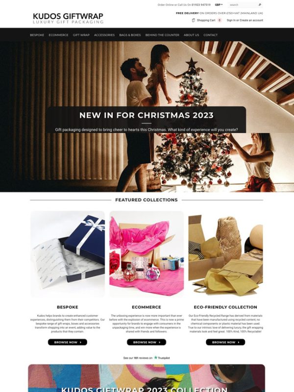 A small image of an e-commerce website DCI Digital designed for Kudos Giftwrap