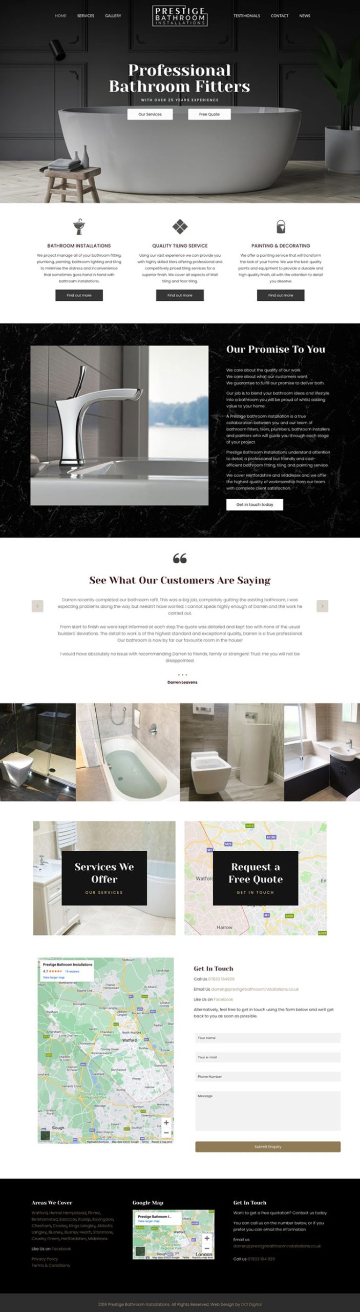 A full mockup of a website we designed for Hertfordshire based bathroom fitters, Prestige Bathroom Installations