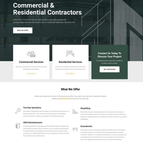 A preview of a website we developed for SXL Limited construction company