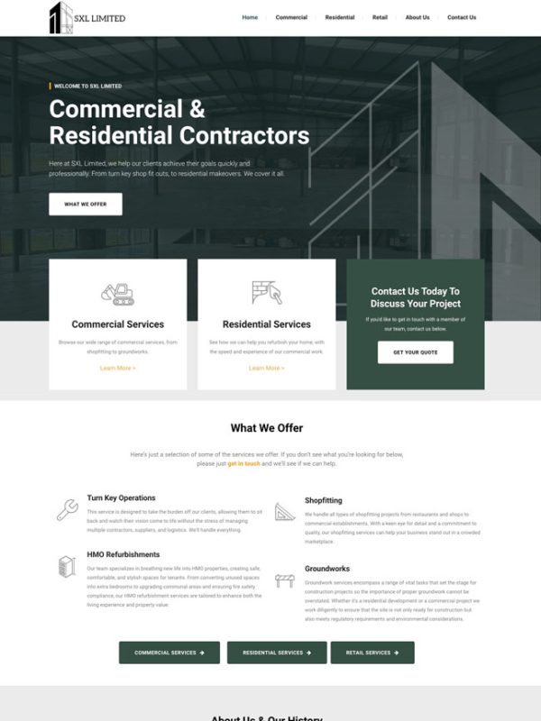 A preview of a website we developed for SXL Limited construction company