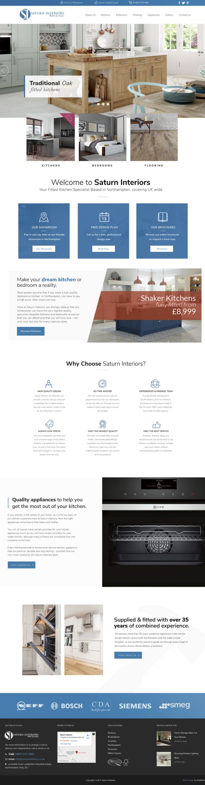 A full mock-up of a website design created for Saturn Interiors