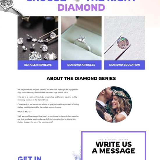 A preview of the web design DCI Digital created for The Diamond Genie