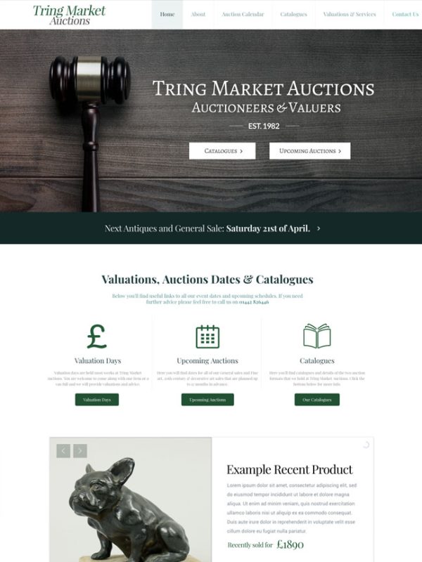 A preview of a web design we completed for Tring Market Auctions